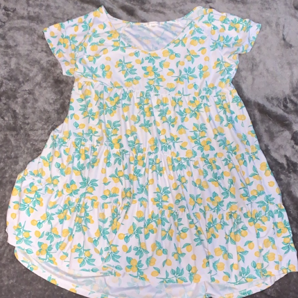 Soft Lemon-print tiered dress